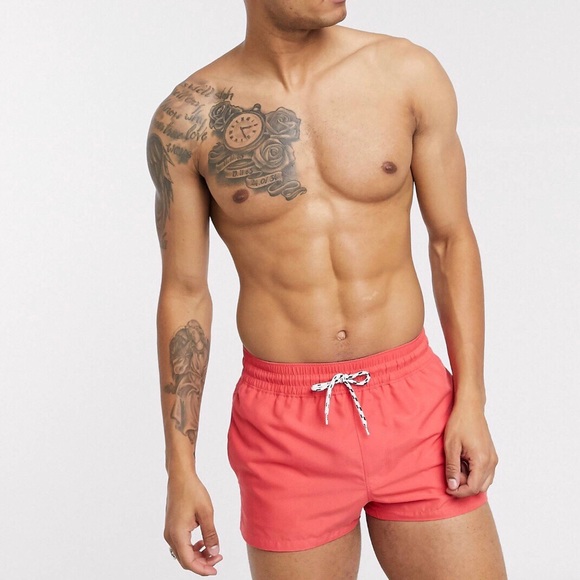 Asos Design Swim Short in Coral Pink Short Length - Picture 3 of 3
